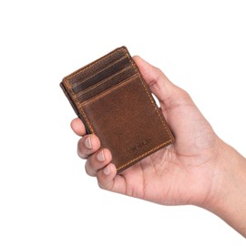 STILORD 'Mago' Magic Wallet with Coin Compartment Made of Real Leather for Men Credit Card Holder RFID Protection Small Wallet in Vintage Look, Luino - Brown, coin purse