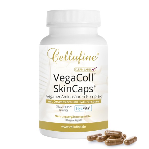 Cellufine® VegaColl® SkinCaps® - Vegan Collagen Alternative - 180 Vegan Capsules, Vegan Collagen Alternative with 17 Vegangen Amino Acids and Vitamin C
