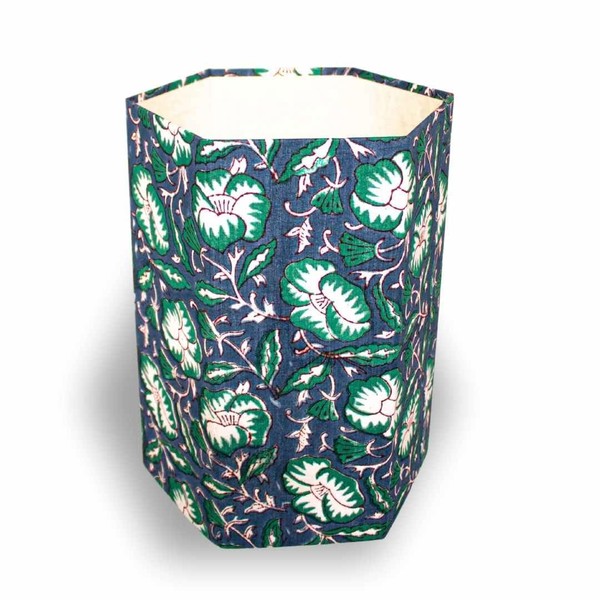 Waste Basket | Decorative Small Waste Basket | Cute Bedroom Trash Can | Office Garbage Can Decor | Home Paper Recycling Bin| 3.3 Gallons | Made from Natural Paper and Cotton (Blue with Green Flowers)