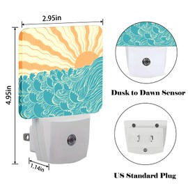 FSHVQKD Boho Sea Waves Night Light,Plug-in Nightlights Auto Sensor Night Lamp Dusk-to-Dawn Lamp Home Decor for Nursery Children Girls Boys