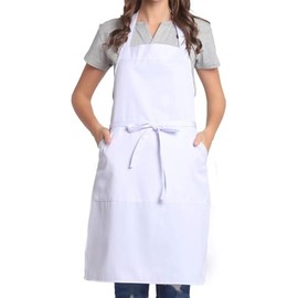 Khoji & Meeni Aprons with 2 Pockets Unisex Men Aprons Women Aprons for Home Kitchen, Restaurant, Coffee house Adjustable neck strap, long side straps, thick twill cotton blend (white)