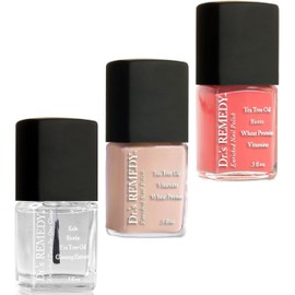 Dr’s Remedy 3 Pack Nail Polish Kit, Positively Perfect Pink Trio, All Natural Enriched Nail Strengthener Non Toxic and Organic - TOTAL 2-in-1, GIDDY Grapefruit, NURTURE Nude Pink