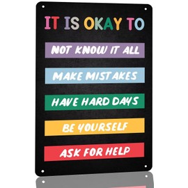 Vintage Educational Inspirational Quotes Metal Tin Sign, It's Okay to Make Mistakes Be Yourself Tin Sign for Home Classroom Coffee Club Art Poster Plaque Decor 8x12 Inch