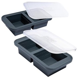 Souper Cubes 2 Cup Meal Prep Silicone Freezer Molds With Lids, 2 Pack, Freeze Food in Perfect Portions, Perfect for Soup, Leftovers, Bariatric Meal Prep and More - color: Charcoal, size: 2-Pack