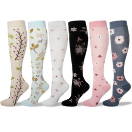 Compression Socks for Men & Women (6Pair) Non-Slip Long Tube Ideal for Running,Nursing,Circulation & Recovery Boost Stamina, Hiking Travel & Flight Socks 20-30 mmHg