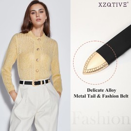 XZQTIVE Women’s Leather Belt for Jeans Pants Dresses Plus Size Western Waist Belt Ladies Belt with Gold Buckle