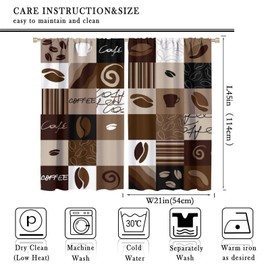 Coffee Curtains for Kitchen Window Treatments, Coffee Theme Latte Tea Cup Kitchen Curtains for Living Room,Cafe Brown Drapes 2 Panel Sets,42x45 Inch