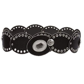 Women's 3 1/4" Wide Boho Oval Disc Link Leather Belt, Black | S/M - 39
