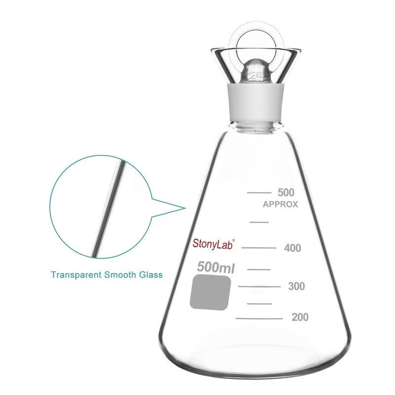 stonyLab Iodine Flask with Stopper, 500 ml Capacity, Wide Mouth