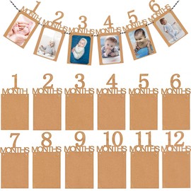 Birthday Photo Frame Decoration Set of 12 Baby 1 Year Old 12 Months Garland Birthday Party Decoration Photo Garland Celebration Decoration Wall Hanging Picture Frame Anniversary Wedding String