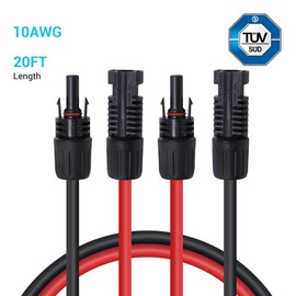Renogy 20FT 10AWG Solar Panel Extension Cable with Male and Female Connectors, 20Ft. 10AWG, 1 Pair (Red and Black)