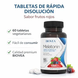 Biovea suplemento para un mejor descanso 60 tabletas sabor frutos rojos rapida disolucion que se disuelven en la boca 10mg