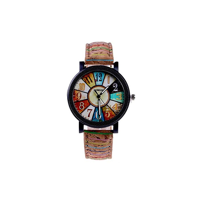 Women's Multicolor Denim Artificial Leather Strap Number Turntable Quartz Bracelet