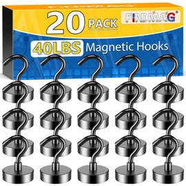 FINDMAG 20 Pack Magnetic Hooks, 50lbs Strong Magnetic Hooks Heavy Duty for Hanging, Magnets with Hooks for Cruise Cabin, Classroom, Office, Grill, Heavy Duty Magnetic Metal Hooks for Refrigerator