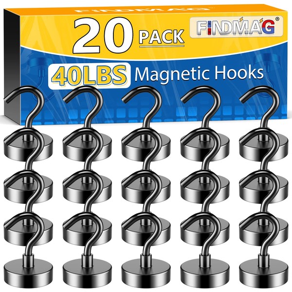 FINDMAG 20 Pack Magnetic Hooks, 50lbs Strong Magnetic Hooks Heavy