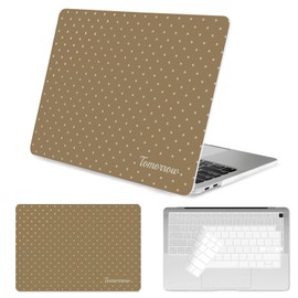 Seorsok Compatible with MacBook Air 13 Inch Case 2022 2021 2020-2018 Release A1932 A2179 M1 A2337 Touch ID,Premium Cream Textured White Polka Dot Plastic Hard Shell Case with Keyboard Cover,Brown