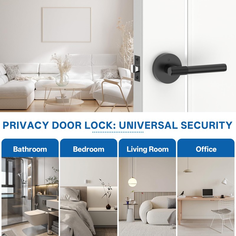 Amerdeco 3 Pack Matte Black Door Handles Interior,Knurled Privacy Door