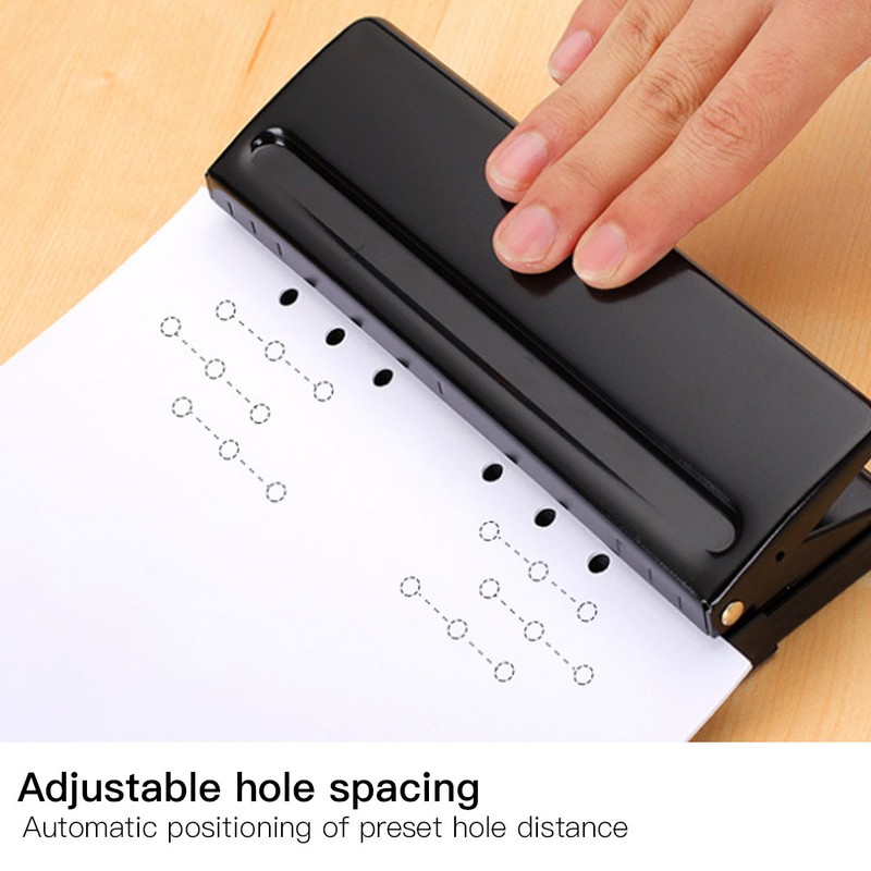 Six Hole Adjustable Punching Machine Paper Puncher Office Supplies Black