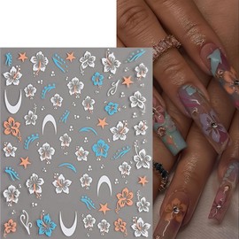 8 Pcs Flower Nail Stickers Hibiscus Flower Nail Decals 3D Self-Adhesive Black White Pink Yellow Blue Hibiscus Floral Nail Art Supplies Hawaiian Flowers Nail Designs Nail Decor for Women Manicure Tips