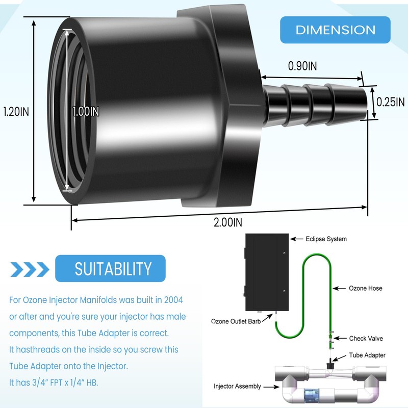 7-1434-01 Hose Barb Adapter for Del Ozone lnjector Manifold IU-201,IU-206,IU-211