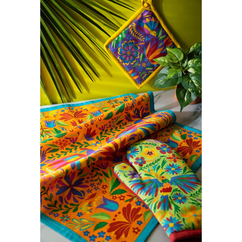 Excelsa Mexican Flowers Oven Glove, One Size, 100% Cotton Lining,