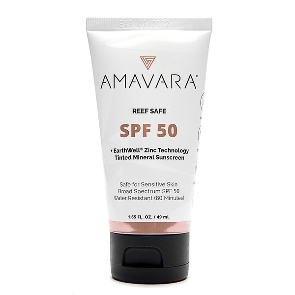 Amavara Tinted Mineral Sunscreen SPF 50, Physical Zinc Based Sunblock, Vegan Waterproof Sun-Shield, Broad Spectrum Reef Safe Suntan Lotion for Sensitive Skin Face & Body, 1.65 Ounces (1-Pack)