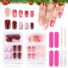 MELLIEX Pack of 48 Press on Nails Christmas, Full Cover Artificial Nails, Christmas Women Fingernails for Sticking, Christmas with Glue for Girls, Women, Nail Art Decoration