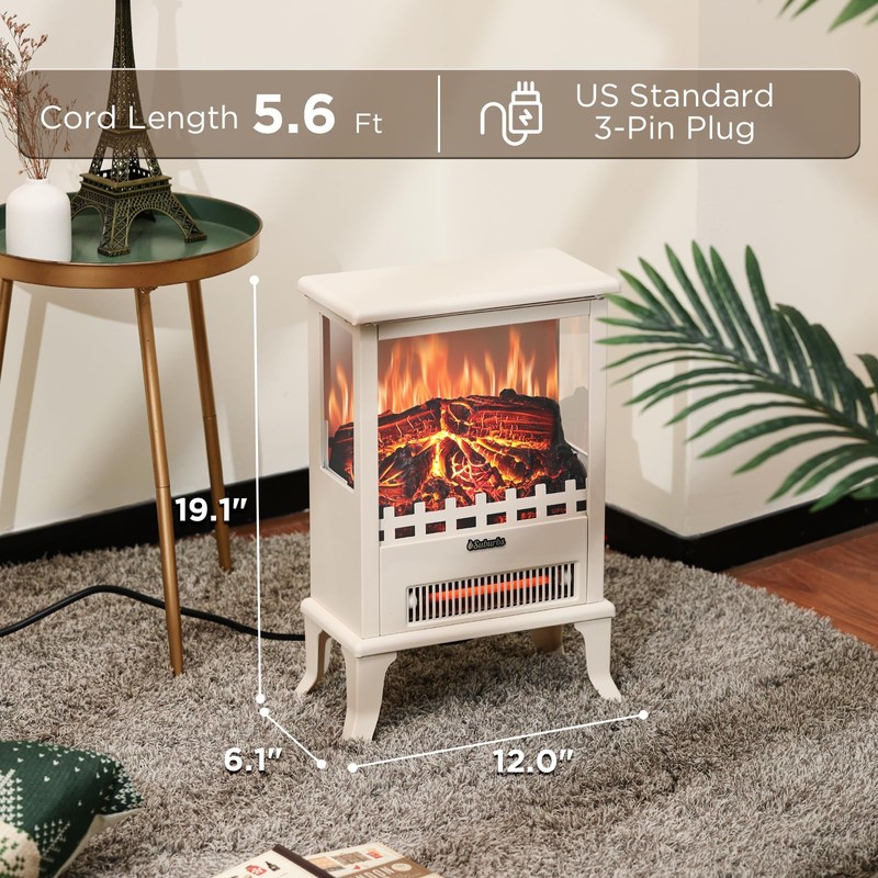 19" 1500W Infrared Electric Fireplace Stove, 3-Sided View, Realistic Flame,