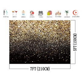 AIIKES 7x5FT Gold and Black Backdrop Starry Shiny Wedding Birthday Photography Background Prom Activities Decoration Child Newborn Photo Background Studio Props 11-547
