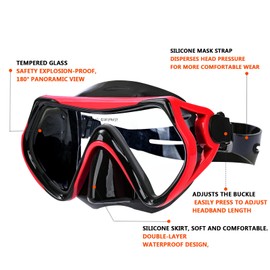 Snorkel mask Snorkeling Set for Adults and Youth, Diving mask and Full Dry Snorkel Swim Googles is Suitable for Snorkeling, Dive Scuba Diving, Swimming (RED)