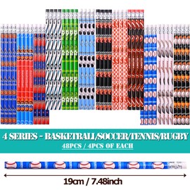 63 pcs Sports Pencils with Sports Ball Erasers, 48 pcs Funny Cute Wooden Pencils HB Drawing Pencil with 15 pcs Erasers for Kids Sport Party School Stationery Student Reward Teacher Office Supplies