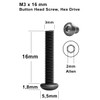 200pcs M3x16mm Black Round Head Hex Key Bolts for Allen