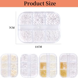 Pearl Nail Charms,2 Boxes 6 Grids Round Imitation Pearl Beads for Nail Art,Nail Art Decorations Pearl for DIY 3D Nail Art Design (Nail pearls nail art)