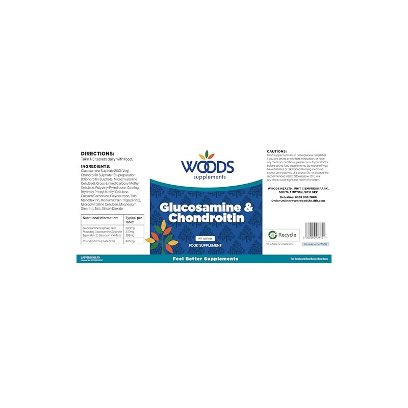 Glucosamine 500mg & Chondroitin 400mg (180 Tablets) from Woods Supplements
