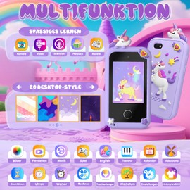 Fippesax Children's Mobile Phone Smartphone Toy, Children's Camera Mobile Phone for Girls and Boys, 20 Learning Games, Dual Camera, 8G SD Card, MP3 Player, Perfect Christmas for 3-9 Years (Purple)