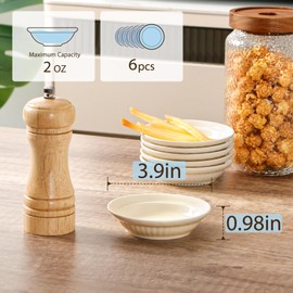 NUTRIUPS 3.9 inch Soy Sauce Dish Set of 6 White Dipping Bowls 2 oz Ceramic Small Bowls for Side Dishes