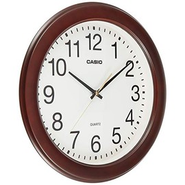 Casio IQ-132-5JF Wall Clock, Dark Brown, Analog Diameter, 11.6 inches (29.5 cm), Wooden Frame, Quiet, Continuous Second Hand, Dark Brown