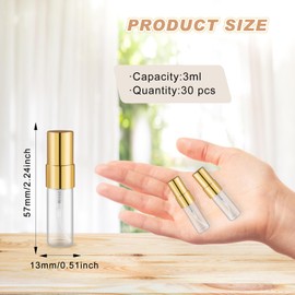 30 Pack Empty Mini Glass Spray Bottle Refillable Fine Mist Perfume Atomizer Portable Travel Sample Spray Bottles Containers For Perfume Essential Oils Cosmetics Liquid (clear bottle, 3ml)