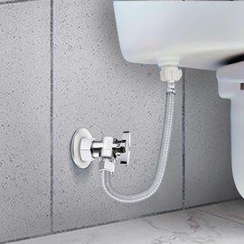 VINTEX 2 Pack Complete Toilet Set Valve，1/2 in. NOM Inlet x 3/8 in. OD Compression Outlet Angle Shut Off Valve，12" Length Long 3/8" COMP x 7/8" BC Toilet Connector Hose and Escutcheon Plate