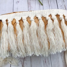 Yulakes 5 Yards Fringe Tassels Trim, Boho Long Fringe, Sewing Trim for Drapery Curtain Pillow Carpet Lamp Umbrella Decorative Crafts (one Knot)