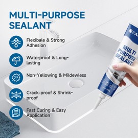 CARPOLY Silicone Caulk for Kitchen & Bathroom, Waterproof White Caulk for Sink, Toilets, Windows, Doors, Strong Adhesion, Shrink & Crack Proof,Long-Lasting(White, 5.29oz)