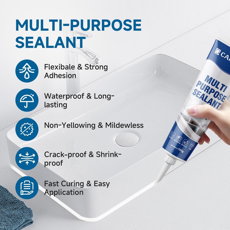 CARPOLY Silicone Caulk for Kitchen & Bathroom, Waterproof White Caulk