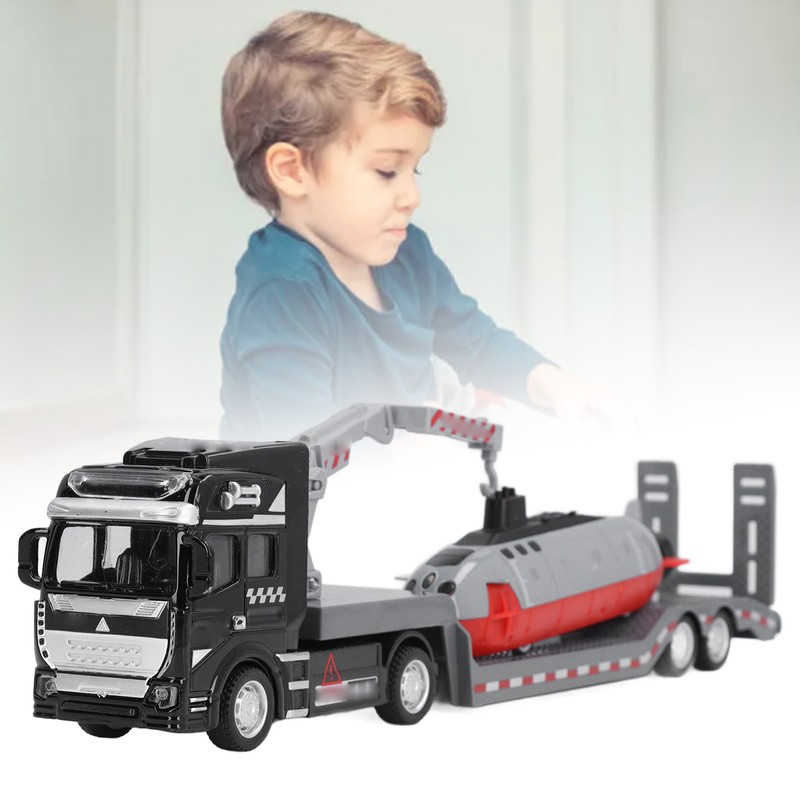 Alloy Semi Flatbed Trailer Truck Toy with Submarine Educational Realistic