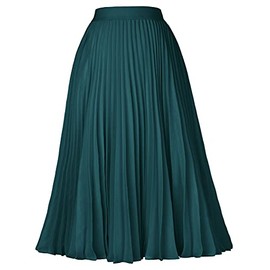 GRACE KARIN Womens Classy Vintage Chiffon Swing Pleated A-line Skirt Blackish Green XL