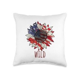 Boho American Girl Wild American Flag Flower Western Boho Throw Pillow