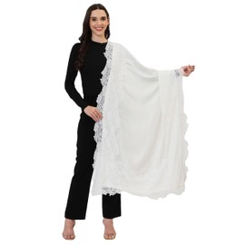 VERAME Modal Pashmina Lace Scarf for Women Lightweight Shawl Wrap for Weddings, Parties & Casual Wear Soft Floral Lace Stole (White)