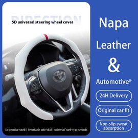 Napa Nappa Leather Centering Mark Steering Wheel Cover Quick Turn Non-Slip Breathable Ultra-Thin Universal Grip Cover Suitable for Four Seasons car accessories Automotive:_WHITE