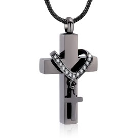 Minicremation Cross Urn Necklace for Ashes, Stainless Steel Cross Memorial Cremation Ashes Urn Pendant Necklace Keepsake Jewelry Urn