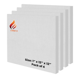 4 Pack Ceramic Fiber Board - 1" Thick x 12" x 12" - 2300F Rated - Fireproof Board - Ceramic Fiber Insulation Board for Stove, Furnace, Forge, Kiln, Boiler, Pizza Oven, Fireplace Baffle Board