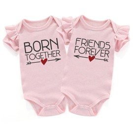 Acwssit Born Friends Newborn Twins Outfits Boy And Girl Baby Items outfits matching, Pink Bodysuit Red Love, 6-9 months